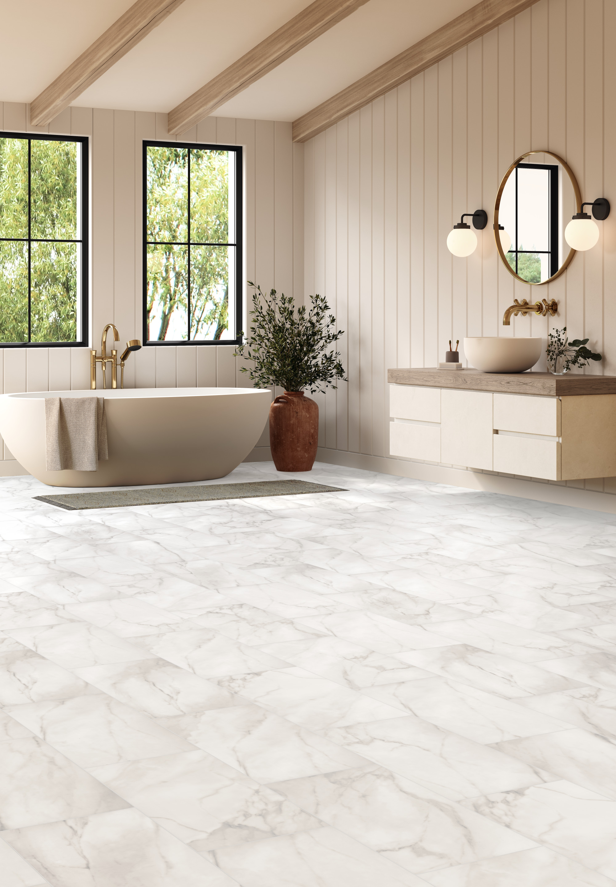 ヨリ コットン100％ オフホワイト フレア プルオーバー Luxury Vinyl ADURA®PRO Loose Lay Calacatta Ivory APR105 | Mannington